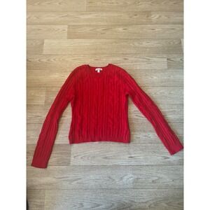 Derek Heart Red Cable Knit Sweater Womens Large Crew Neck Long Sleeve Pullover